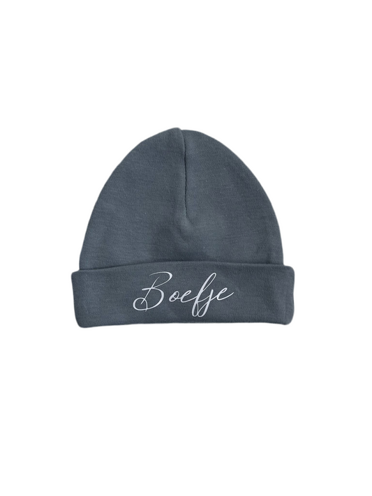 Babymutsje blauw met gratis bedrukking naam