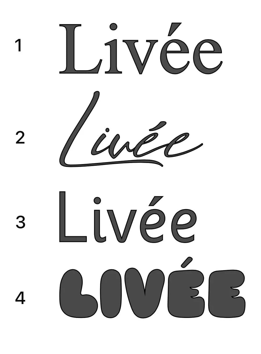 Kies uit vier lettertypes — van sierlijk tot speels.
